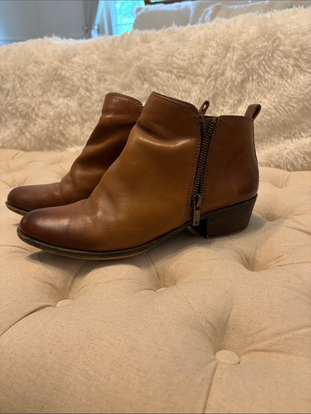 Lucky Brand Brown Leather Ankle Booties with Side Zip